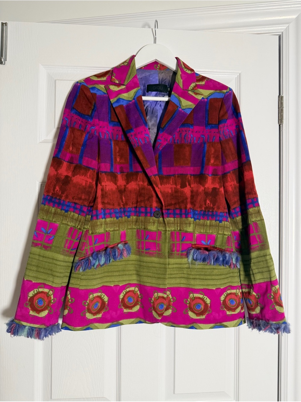 GIGLI Made in Italy Multicolor Abstract Fringe Blazer Size 44